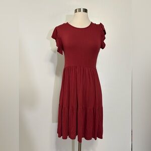 Olivia Rae Burgundy Ruffle Sleeve Maxi Dress